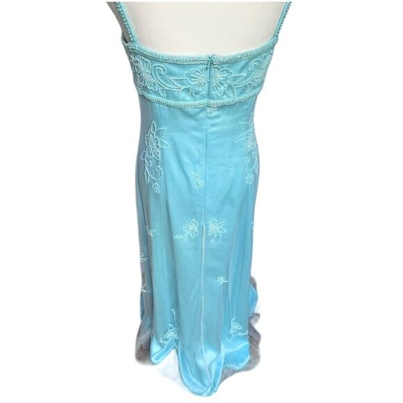 Vintage 90's Cach'e Blue Beaded Floral Maxi Princess Gown Dress Medium - Picture 9 of 13